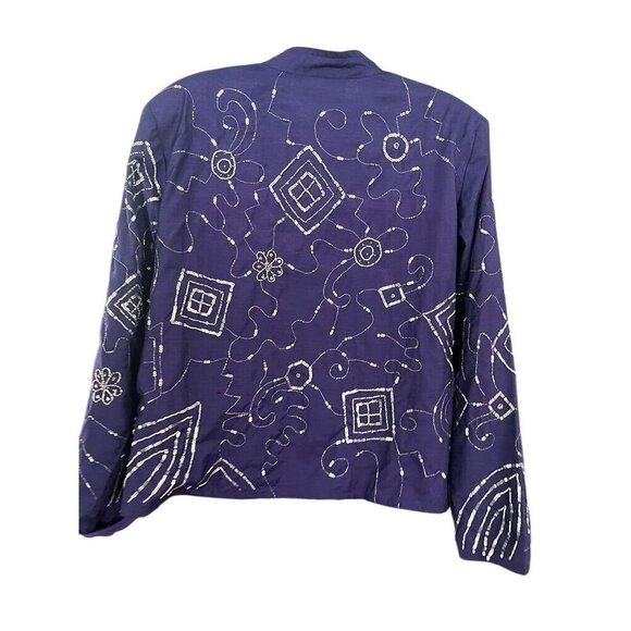 Indigo Moon Jacket Women XL Blue Floral Embroidery Beaded Geometric Boho 80s - Picture 8 of 12